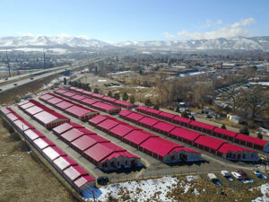 red roof of storage units