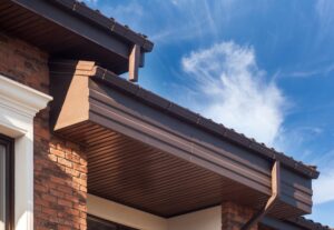 building with finished roof and gutters